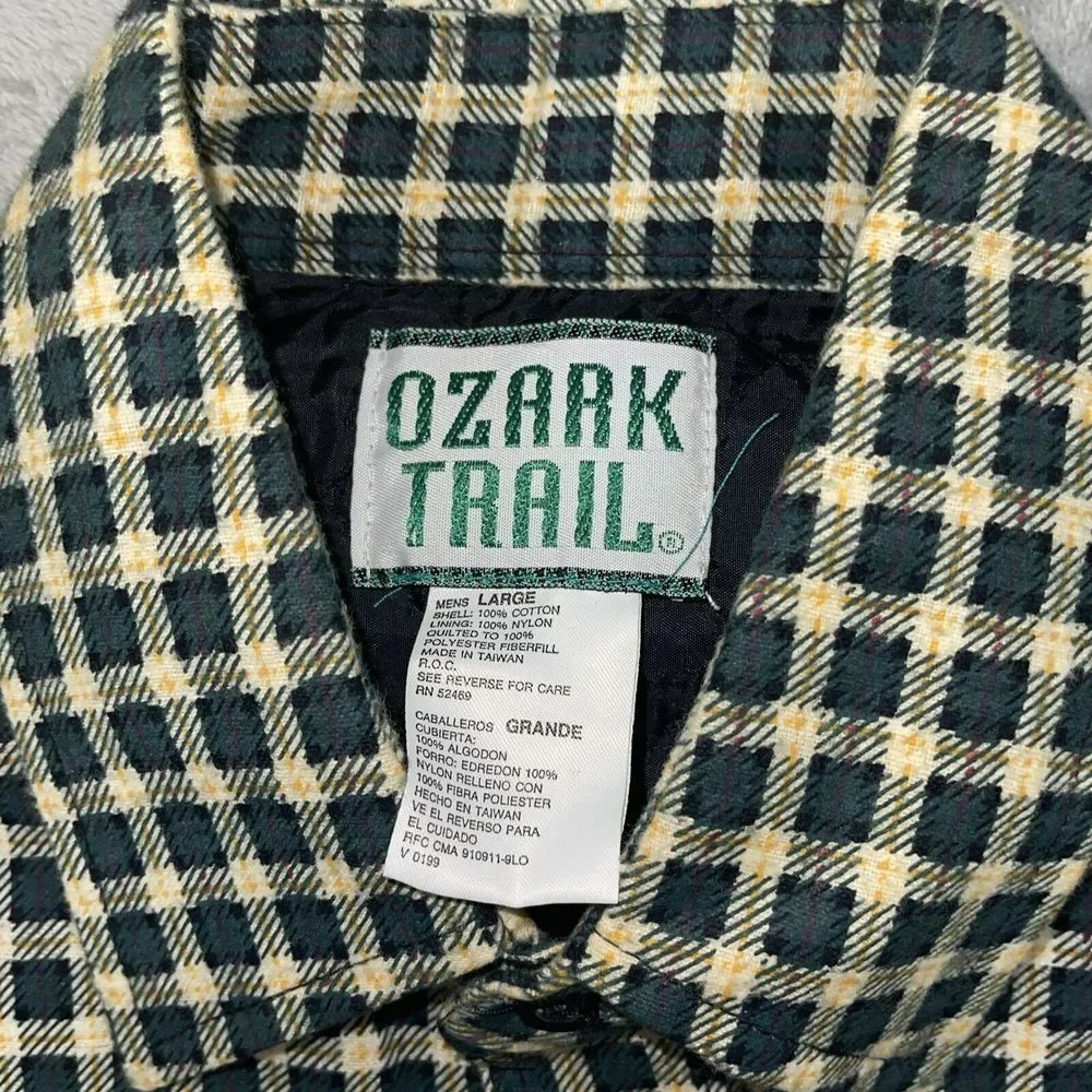 VTG Ozark Trail Quilted Lined‎ Flannel Long Sleeve Shirt Jacket Size Large